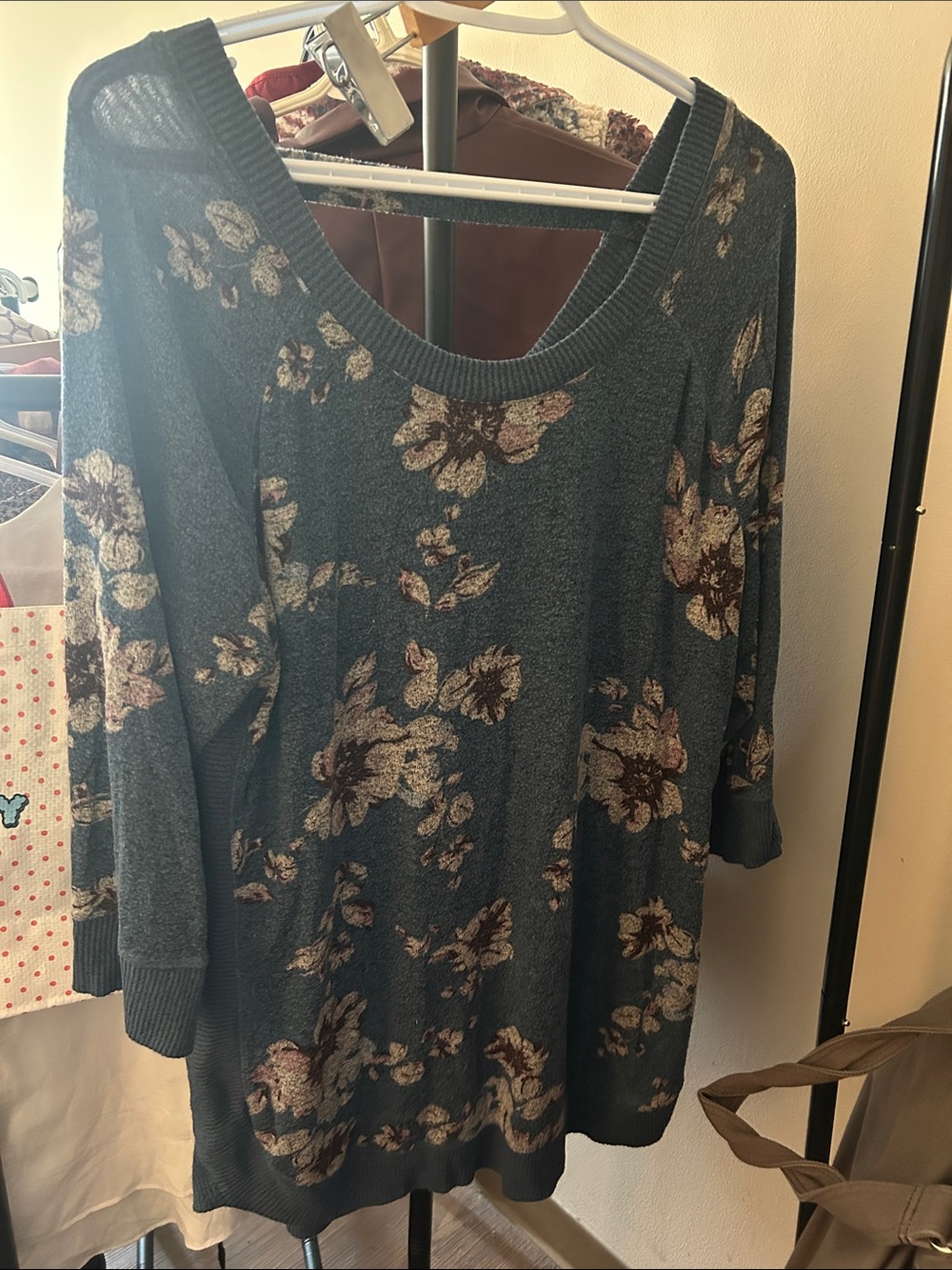Kismet Teal Floral Long Sleeve Scoop Neck Top